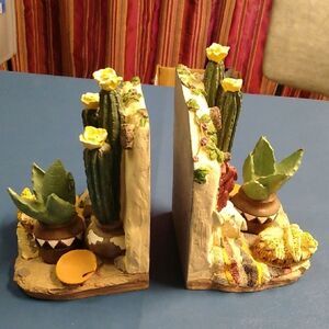Cactus and Succulent Bookends HEAVY Southwest Skull